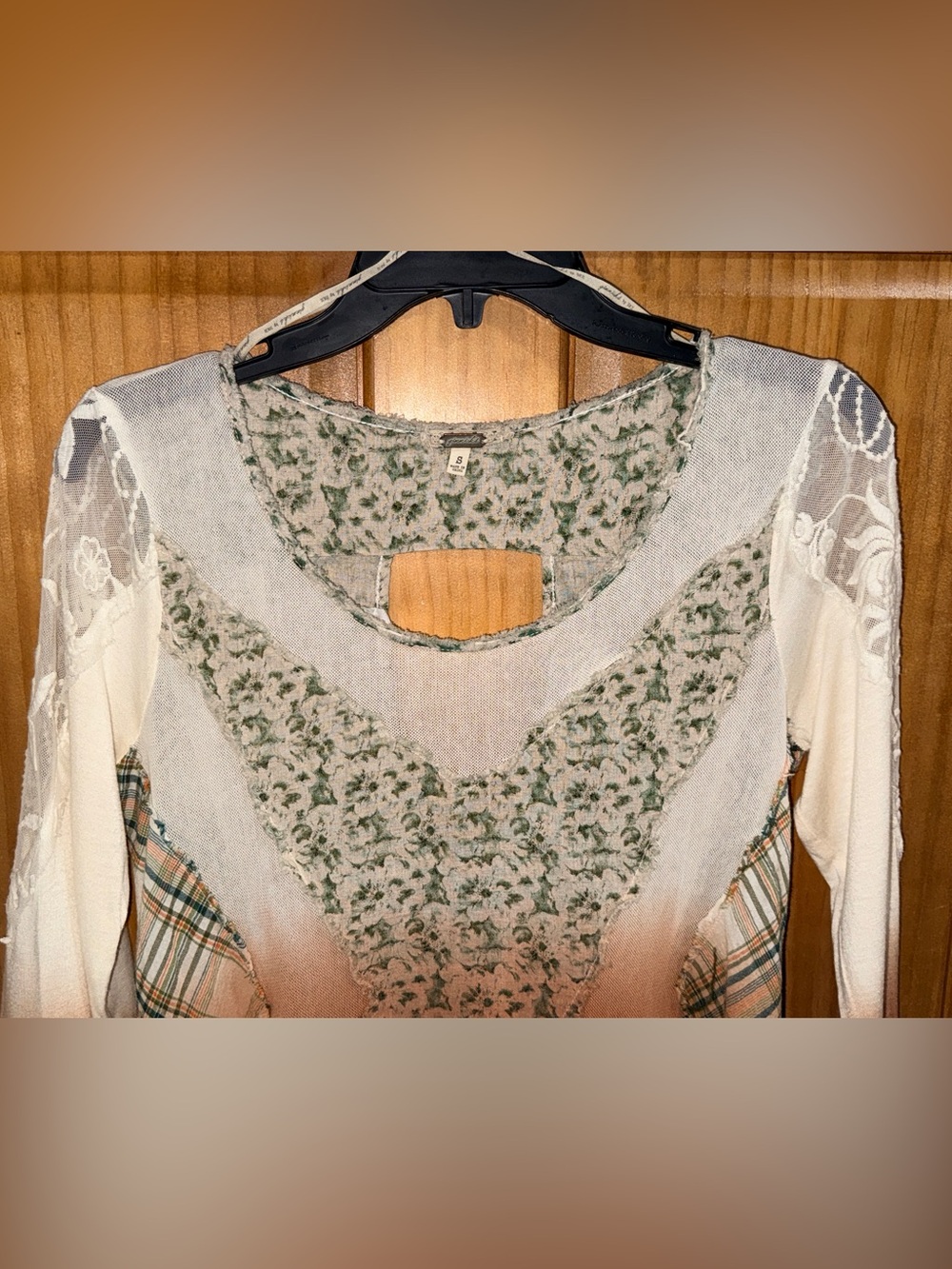 gimmicks by BKE Cream, Green and Rust Mixed-Print Scoop Neck Top-S-GC - Picture 4 of 15